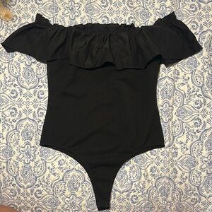 Guess Black Bodysuit One Piece with Ruffle Details